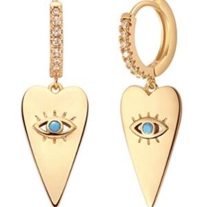24k Gold Plated Evil Eye Huggie Hoop Earrings New